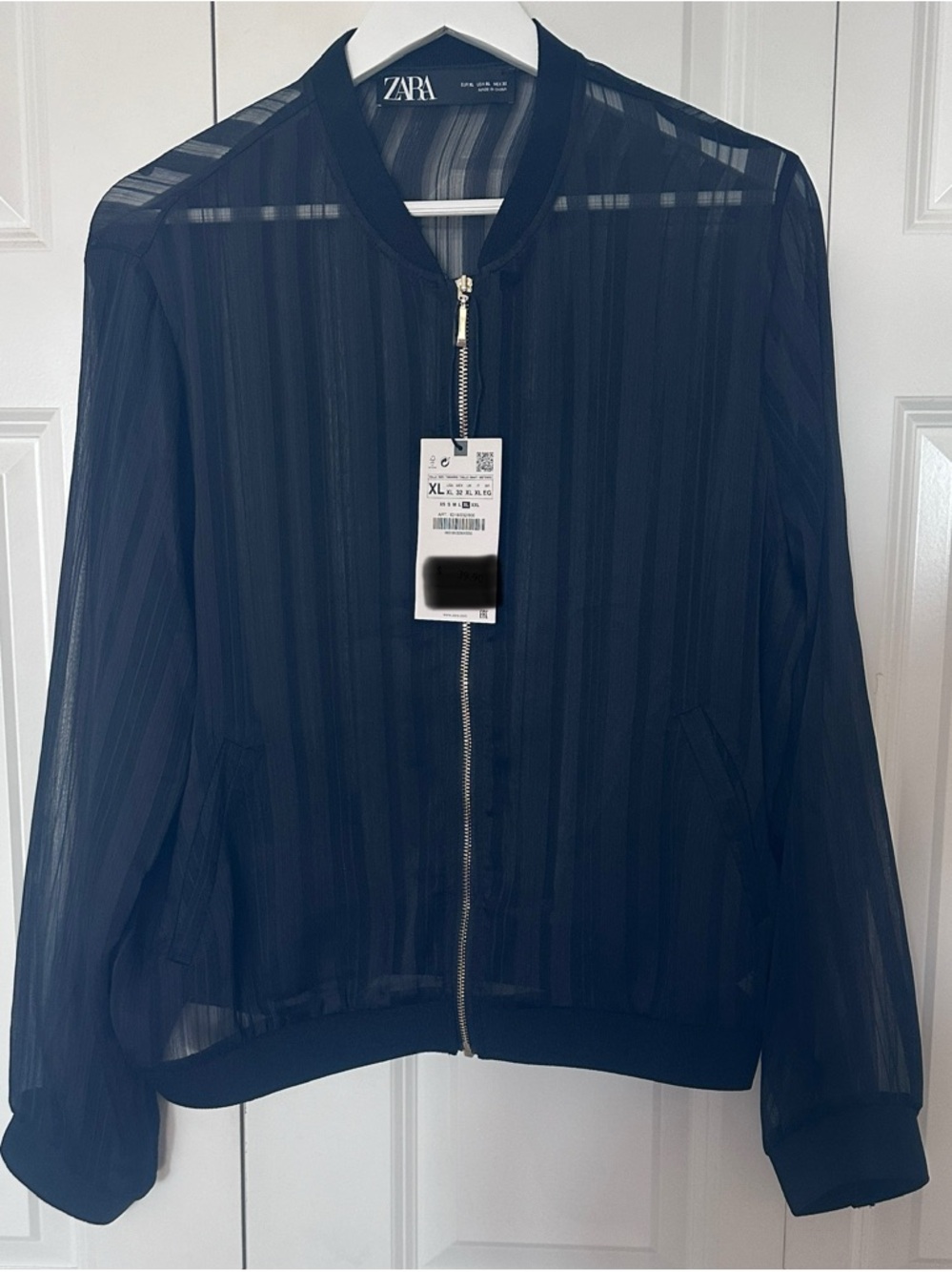 ZARA Sheer Black Zip-Up Bomber Jacket XL